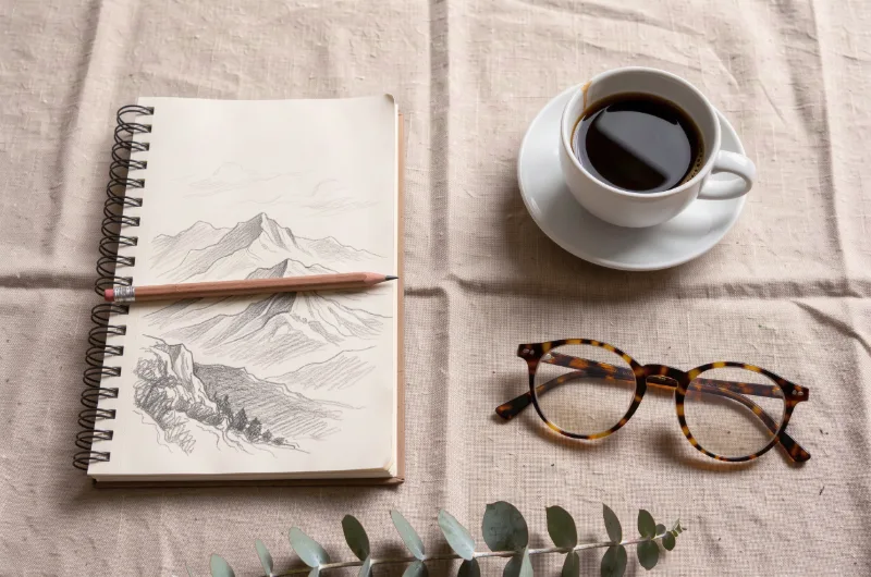 Top-down flat lay photo on a warm beige linen tablecloth