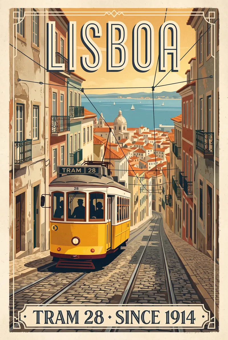 A vintage travel poster for Lisbon